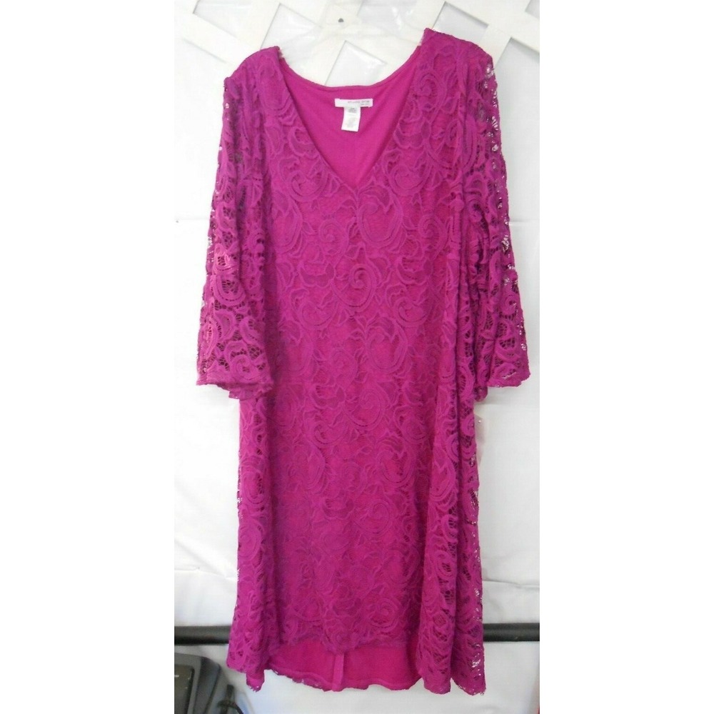 New Studio One Shift Purple Fuchsia Lace Knee length dress Plus 22W Poet Sleeves